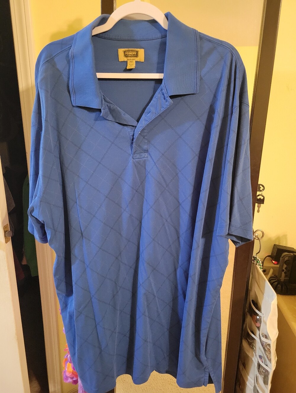 The Foundry Supply Co. Blue Short-Sleeve Polo with Diamond Jacquard